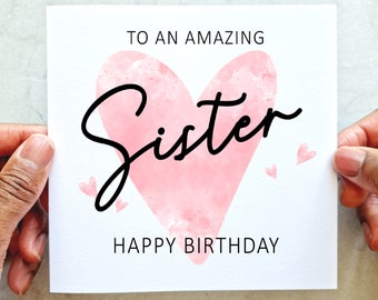 Carte d'anniversaire coeur soeur - carte d'anniversaire pour soeur - carte soeur - carte pour elle - carte d'anniversaire soeur