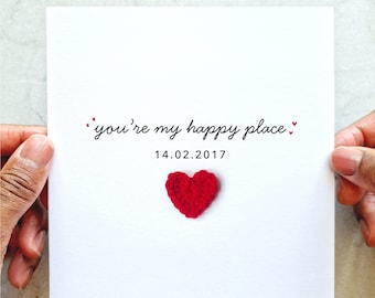 Romantic Anniversary Card - Handmade Crochet Heart - Personalised Anniversary Card For Husband, Wife, Boyfriend, Him Or Her
