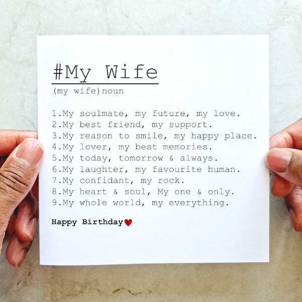 Wife Definition Birthday Card - Romantic Card For Wife - Birthday Card For Her - Printed Card For Wife - Wife Card - Wife Poem Card