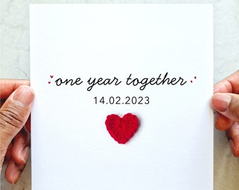 Carte d'anniversaire personnalisée d'un an ensemble - coeur au crochet fait main - carte de 1er anniversaire pour partenaire, mari, petit ami, lui ou elle