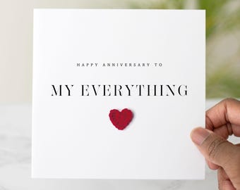 Anniversary Card for Husband Wife Partner, My Everything Card with Handmade Crochet Heart, Romantic Love Card