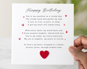 My Sunshine Romantic Birthday Card - Handmade Crochet Heart - Birthday Card For Husband, Wife, Boyfriend, Partner, Him Or Her