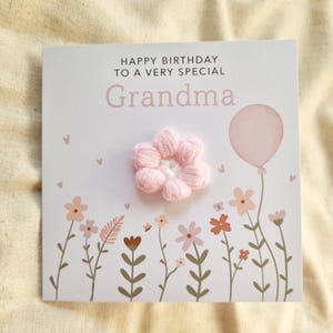 Personalised Grandma Birthday Card - Handmade Crochet Puff Flower - Flower Birthday Card For Grandma - Grandma Birthday Crochet Gift