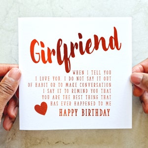 Poem Girlfriend Birthday Card - Girlfriend Card - Birthday Card For Girlfriend - Birthday Card For Her - Red Foil Card