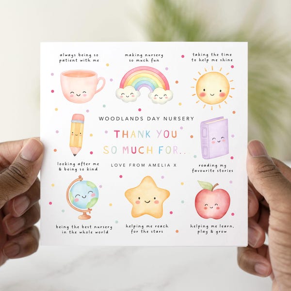 Personalised Nursery Thank You Card, Nursery Appreciation Card, Thank You Card For Nursery, End Of Term Gift, Nursery Worker Card