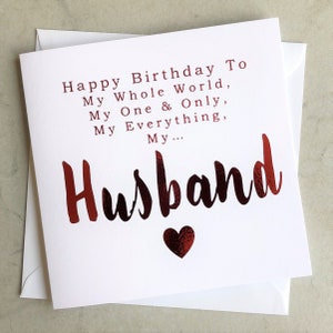 Romantic Husband Birthday Card - Meaningful Birthday Card For Husband - Cute Birthday Card For Husband - Red Foil Card - Husband Card