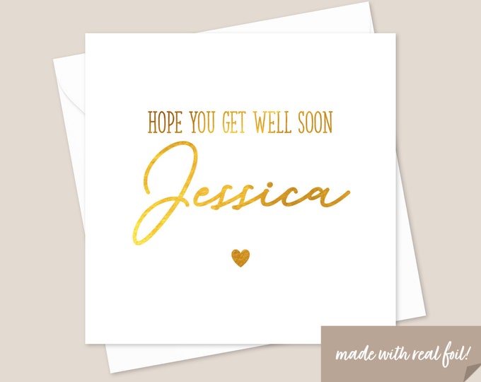 Personalised Get Well Soon Gold Foil Card - Get Well Soon Card - Thinking Of You - Cancer Card - Mum Dad Nan Grandad - Sending A Hug Card