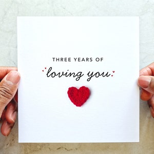 3rd Anniversary Card - Handmade Crochet Heart - 3rd Wedding Anniversary Card For Partner, Husband, Wife, Boyfriend, Him Or Her
