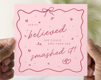Personalised Congratulations Card for Her, She Believed She Could & Smashed It, New Job Graduation Achievement Card, Custom Name