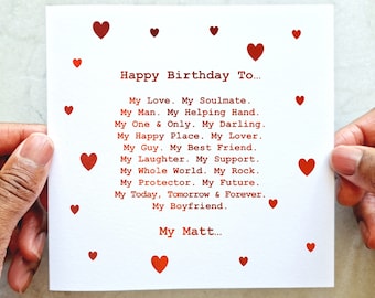 Personalised Boyfriend Birthday Card - Romantic Birthday Card For Boyfriend - Cute Birthday Card Boyfriend - Red Foil Card - Boyfriend