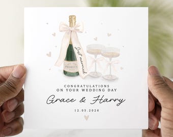 Carte de mariage personnalisée - Carte de mariage champagne pour couple - Carte de félicitations - Carte personnalisée avec noms et dates de jeunes mariés