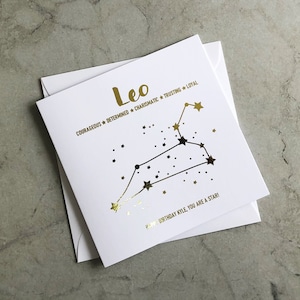 Personalised Gold Foil Leo Birthday Card - Star Sign Birthday Card - Leo Birthday Card - Star Constellations Card - Card For Her