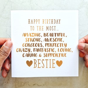 Poem Best Friend Birthday Card - Birthday Card For Best Friend  - Bestie Birthday Card - Rose Gold Foil Card