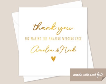 Personalised Wedding Thank You For Cake Maker Gold Foil Card  - Wedding Cake Thank You Card - Thank You Card For Wedding Cake Maker - Thanks