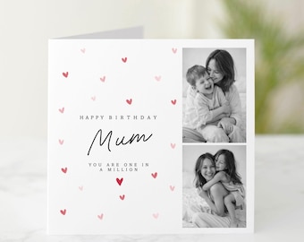 Personalised Mum Birthday Card with Photo, Custom Photo Birthday Card for Mum, From Son Daughter, Unique Mum Gift Card