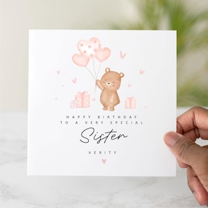 Cute Sister Birthday Card, Personalised Birthday Card For Sister, Card For Sister, Bear Birthday Design