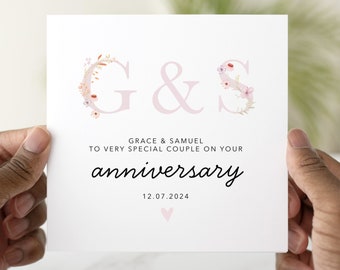 Personalised Couple Anniversary Card - On Your Anniversary Card For Couple, Friends, Brother Sister, Daughter - Initials Floral Design