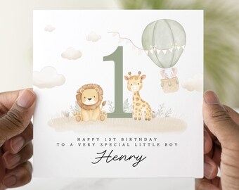 Personalised 1st Birthday Card for Baby Boy, Jungle Animal First Birthday Card, 1st Birthday Card For Son, Grandson, Nephew