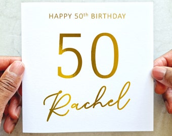 Personalised 50th Birthday Card - 50th Custom Card - Age Birthday Card For Him - 50th Birthday Card For Her - Mum Uncle Dad - Gold Foil Card