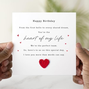 Heart Of My Life Birthday Card - Handmade Crochet Heart - Birthday Card For Husband, Wife, Boyfriend, Girlfriend, Partner, Him Or Her