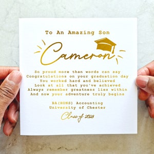 Son Graduation Card - Personalised Congratulations Card - Graduation Card For Son - Gold Foil