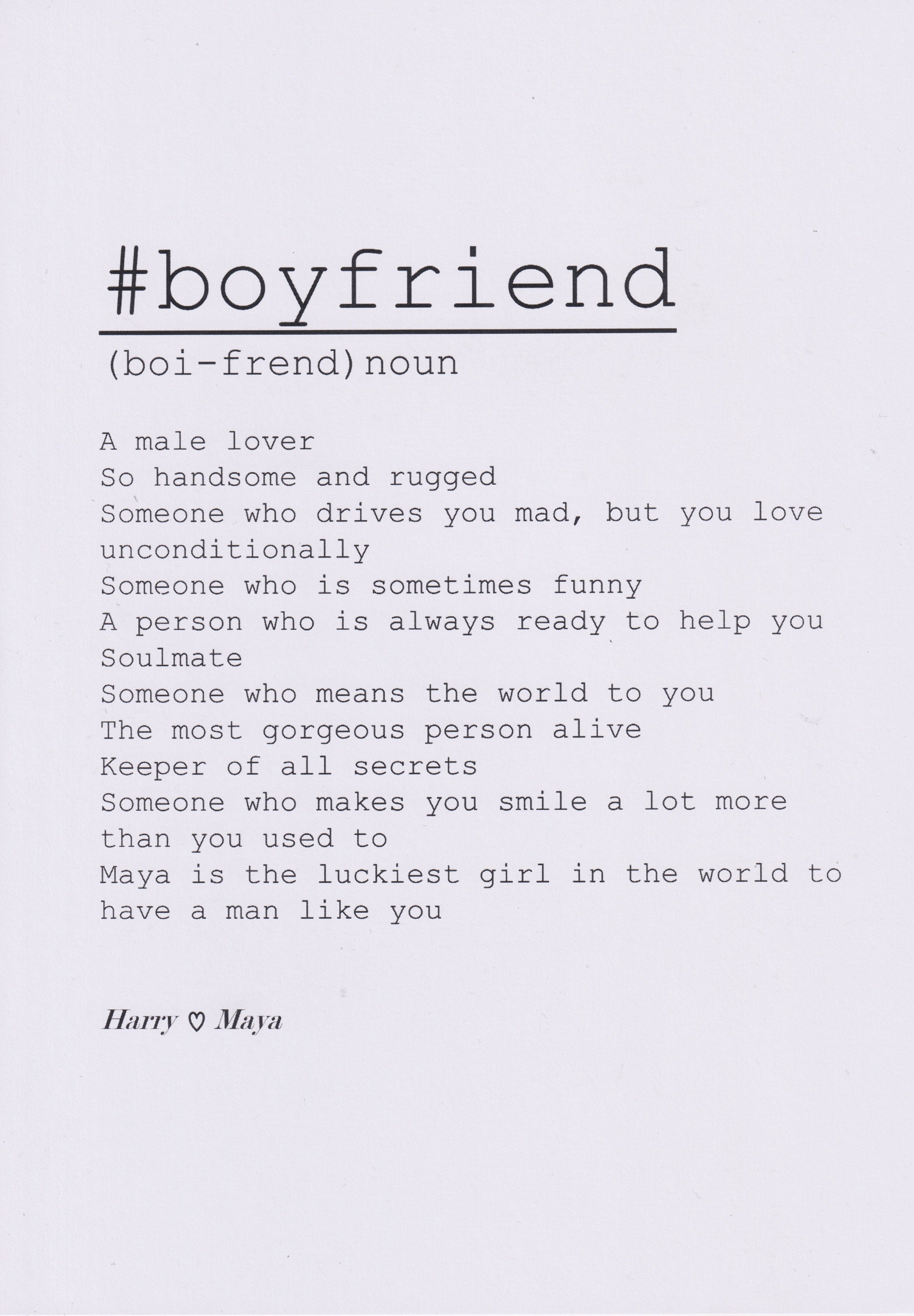 Boyfriend Definition Print Personalised Print For Him Gift Etsy