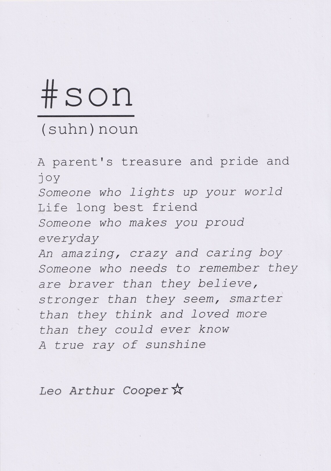 Son Definition Print Personalised Print For Him Gift For Etsy