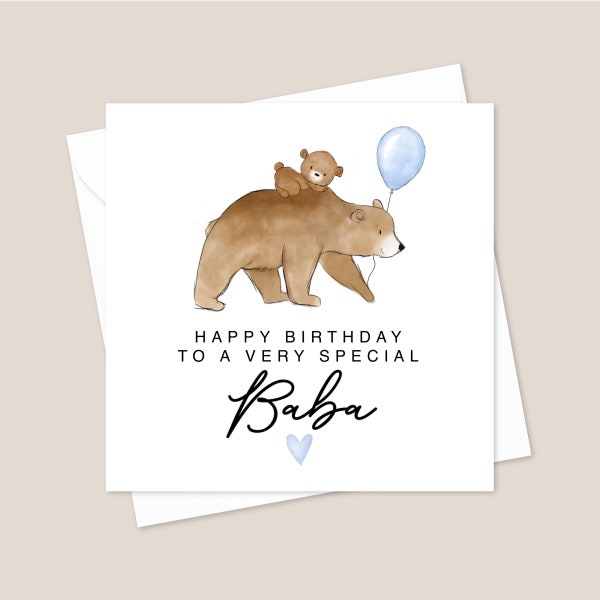 Bear Baba Birthday Card - Birthday Card For Baba - Birthday Card - Card For Baba - Taid Birthday Card - Baba Birthday Printed Card