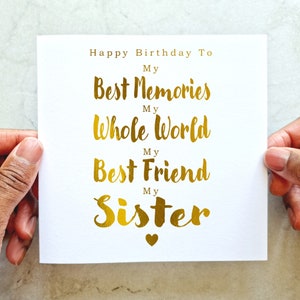 Poem Sister Birthday Card - Birthday Card Sister - Birthday Card For Sister - Gold Foil Card