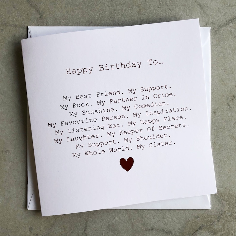 Sister Birthday Card Poem Birthday Card Sister Birthday | Etsy UK