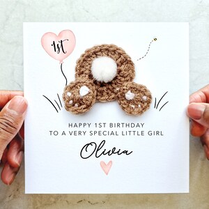 Personalised Little Girl 1st Birthday Card - Handmade Crochet Bunny - First Birthday Card - Girl First Birthday Card - For Niece Daughter