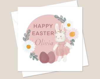 Personalised Easter Card - Easter Card - Easter Bunny Card - Printed Easter Card For Girl - Girl Easter Card - Easter Cards