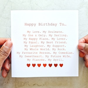 Personalised Poem Fiancée Birthday Card - Romantic Birthday Card For Fiancée - Cute Birthday Card For Fiancée - Red Foil Card