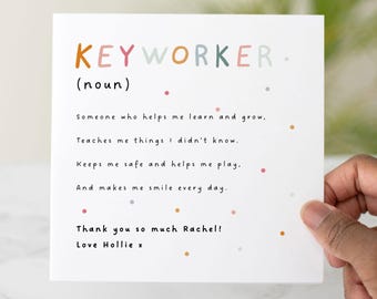 Personalised Key Worker Thank You Card, Key Worker Definition Card, Preschool Thank You, Nursery Leaver Card, Childcare Thank You Card