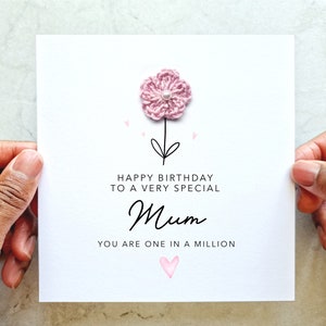 Carte d'anniversaire fleur pour maman fleur au crochet faite main carte d'anniversaire pour maman cadeau souvenir pour maman image 1