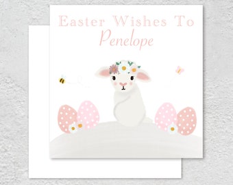 Personalised Easter Card - Easter Card - Easter Lamb Card - Printed Easter Card For Girl - Girl Easter Card - Easter Cards