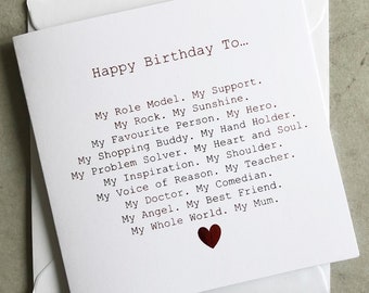Mum Birthday Card - Card For Mum&#39;s Birthday - Birthday Card For Her - Poem Birthday Card Mum - Special Mum Birthday Card - Red foil Card
