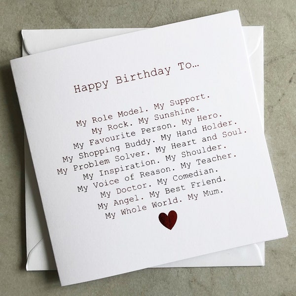 Mum Birthday Card - Card For Mum's Birthday - Birthday Card For Her - Poem Birthday Card Mum - Special Mum Birthday Card - Red foil Card