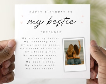 Poem Photo Bestie Birthday Card - Add Your Own Photo - Birthday Card For Bestie - Custom Best Friend Card - Personalised Card