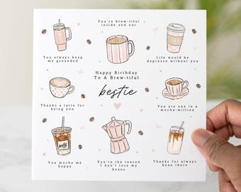Best Friend Birthday Card, Coffee Bestie Card for Her, Funny Coffee Lover Card, Brew-tiful Bestie Birthday, Friendship Card