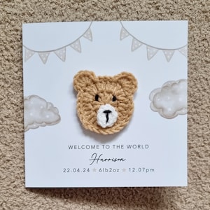 Personalised Crochet New Baby Card - Handmade Crochet Bear - New Baby ...