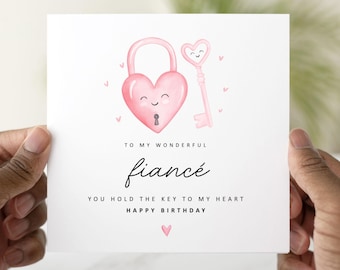 Lock And Key Fiancé Birthday Card, Romantic Birthday Card For Fiancé, Personalised Card For Him, Funny Romantic Fiancé Card