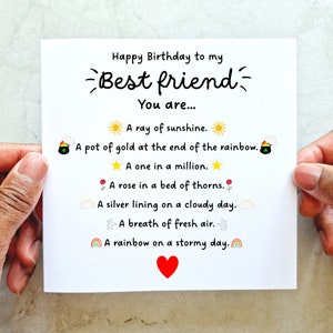 Poem Best Friend Birthday Card - Birthday Card For Best Friend - Best Friend Card - Bestie Birthday Card - Any Age Birthday Card
