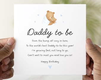 Cute Bear Daddy To Be Birthday Card - First Daddy Birthday Card - 1st Card For Daddy To Be - Daddy Card From Bump