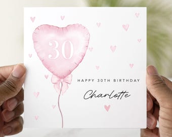 Personalised 30th Birthday Card For Her - Cute Balloon Design - 30th Birthday Card For Daughter, Niece, Sister, Friend