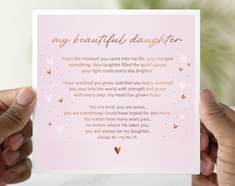 Carte d'anniversaire fille poème, carte d'anniversaire pour fille, carte d'anniversaire pour elle, carte feuille d'or rose