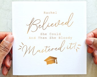 Mastered It - Personalised Graduation Card - Congratulations Card For Daughter, Sister, Granddaughter - Rose Gold Foil
