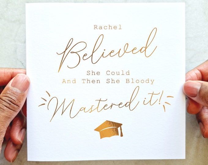 Mastered It - Personalised Graduation Card - Congratulations Card For Daughter, Sister, Granddaughter - Rose Gold Foil