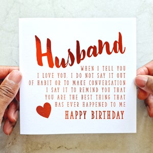 Romamtic Husband Birthday Card Birthday Card Husband Birthday Card for ...
