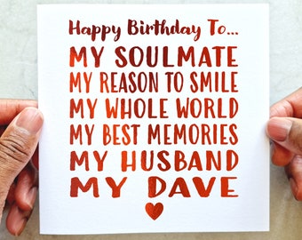 Personalised Husband Poem Birthday Card - Husband Birthday Card - Cute Birthday Card - Romantic Birthday Card - Husband - Red Foil Card